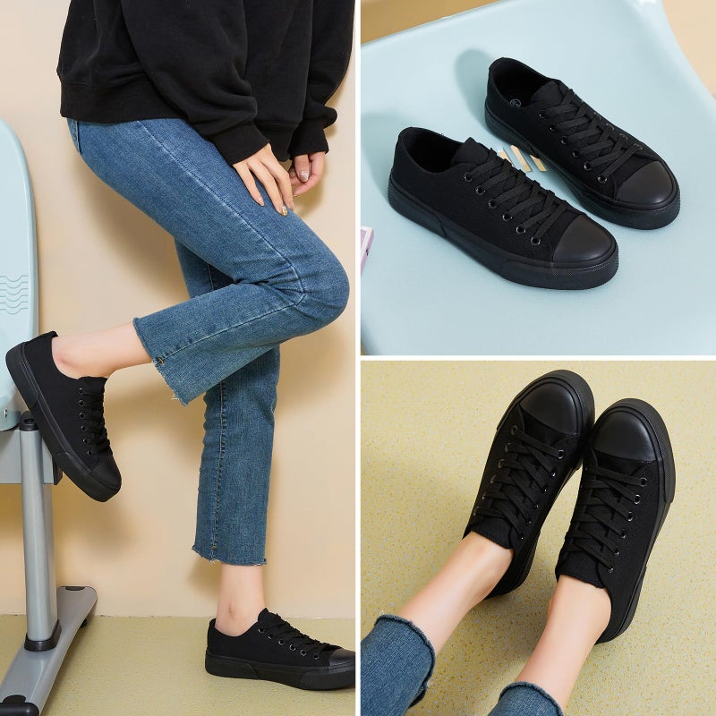 hash bubbie Women's Canvas Shoes Fashion Canvas Sneakers for Women Casual Tennis Shoes Low Top Walking Shoes(Full Black,US8) - Image 2